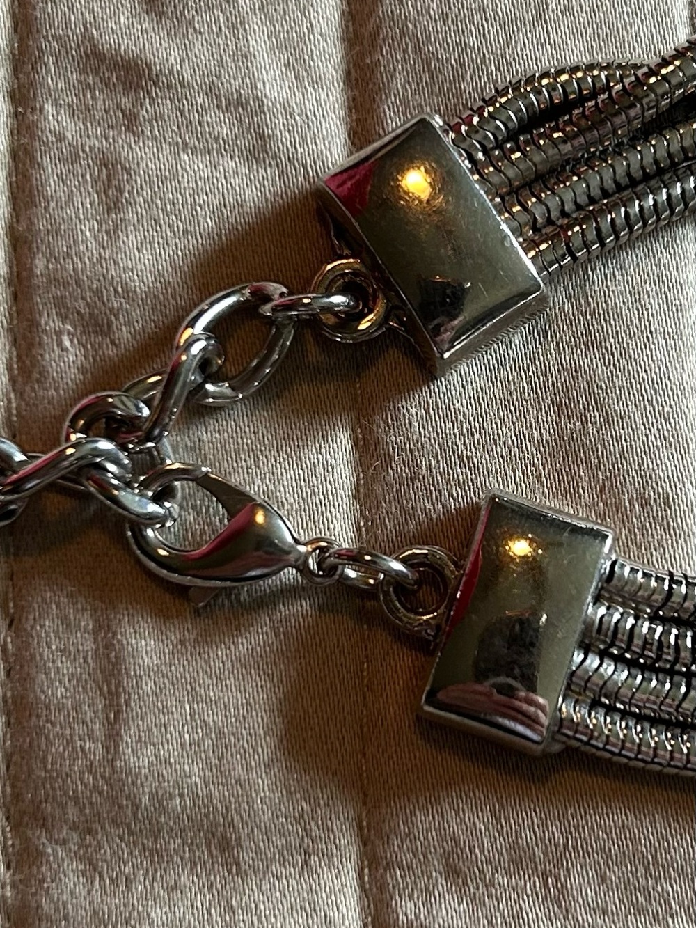 Multi-Row Silver Tone Chain Belt with Crystal Accent - Picture 4 of 5